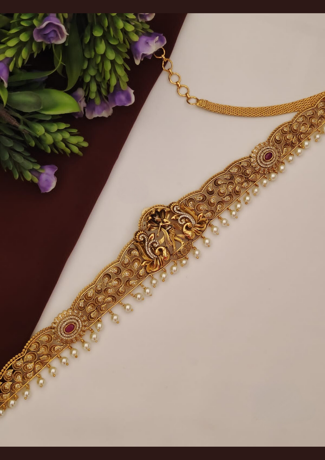 Kundan and beads temple jewellery hipbelt (vaddanam)   PC'S 320072