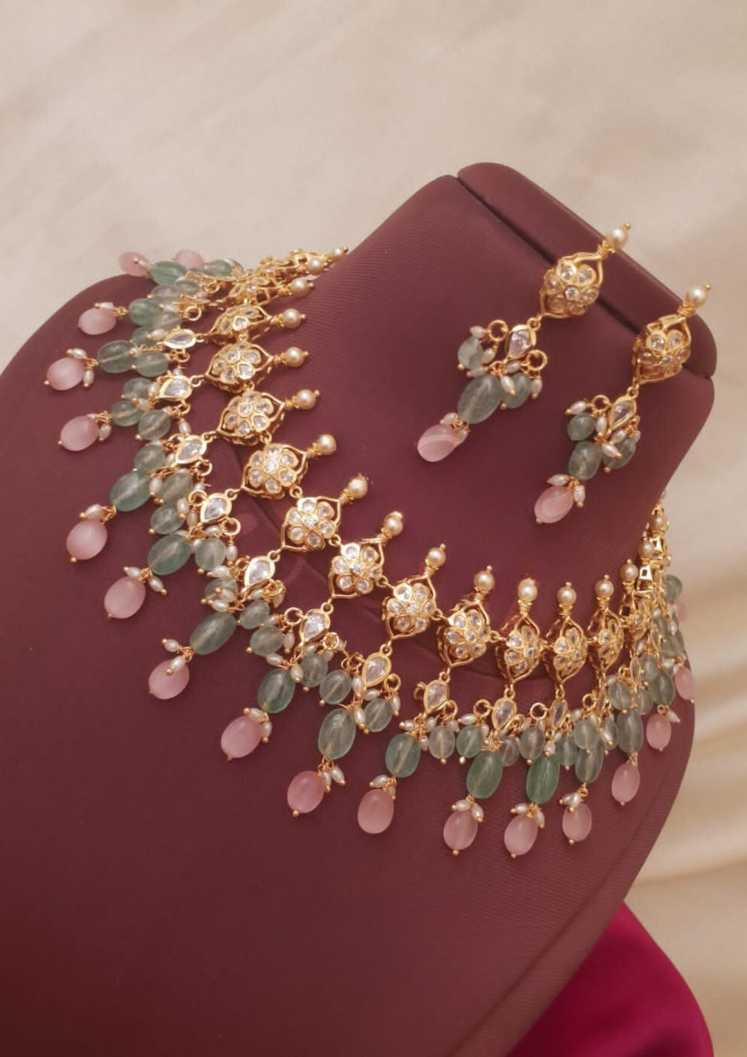 Kundan and Handmade beads necklace set with earrings  SSG103000