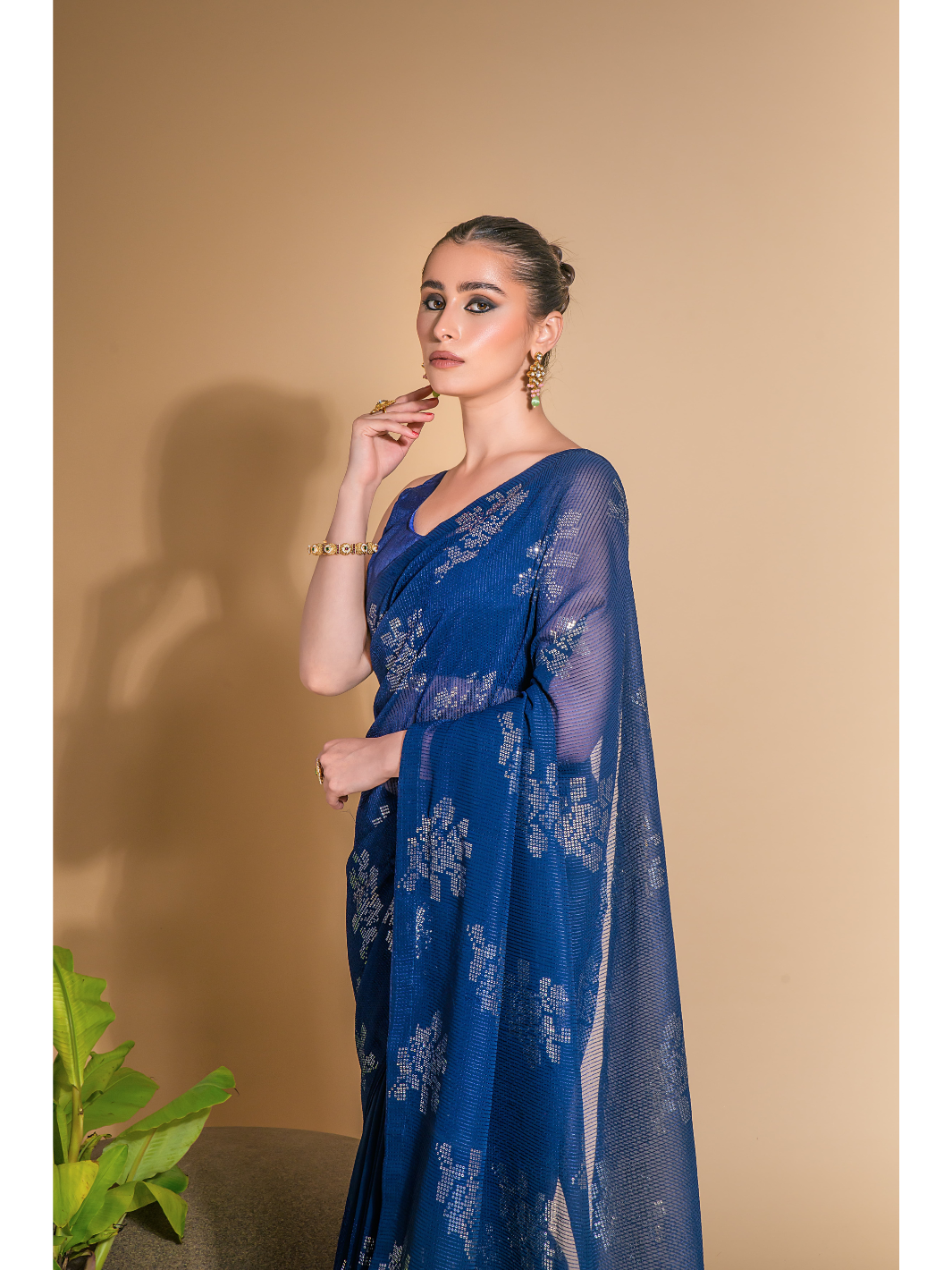 Premium Heavy Georgette Fabric Floral Saree IF - Blue