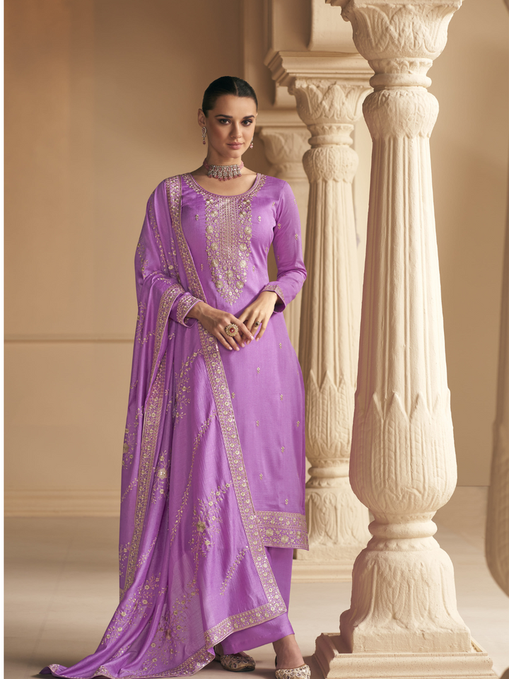 Premium silk salwar suit set with dupatta - purple IF