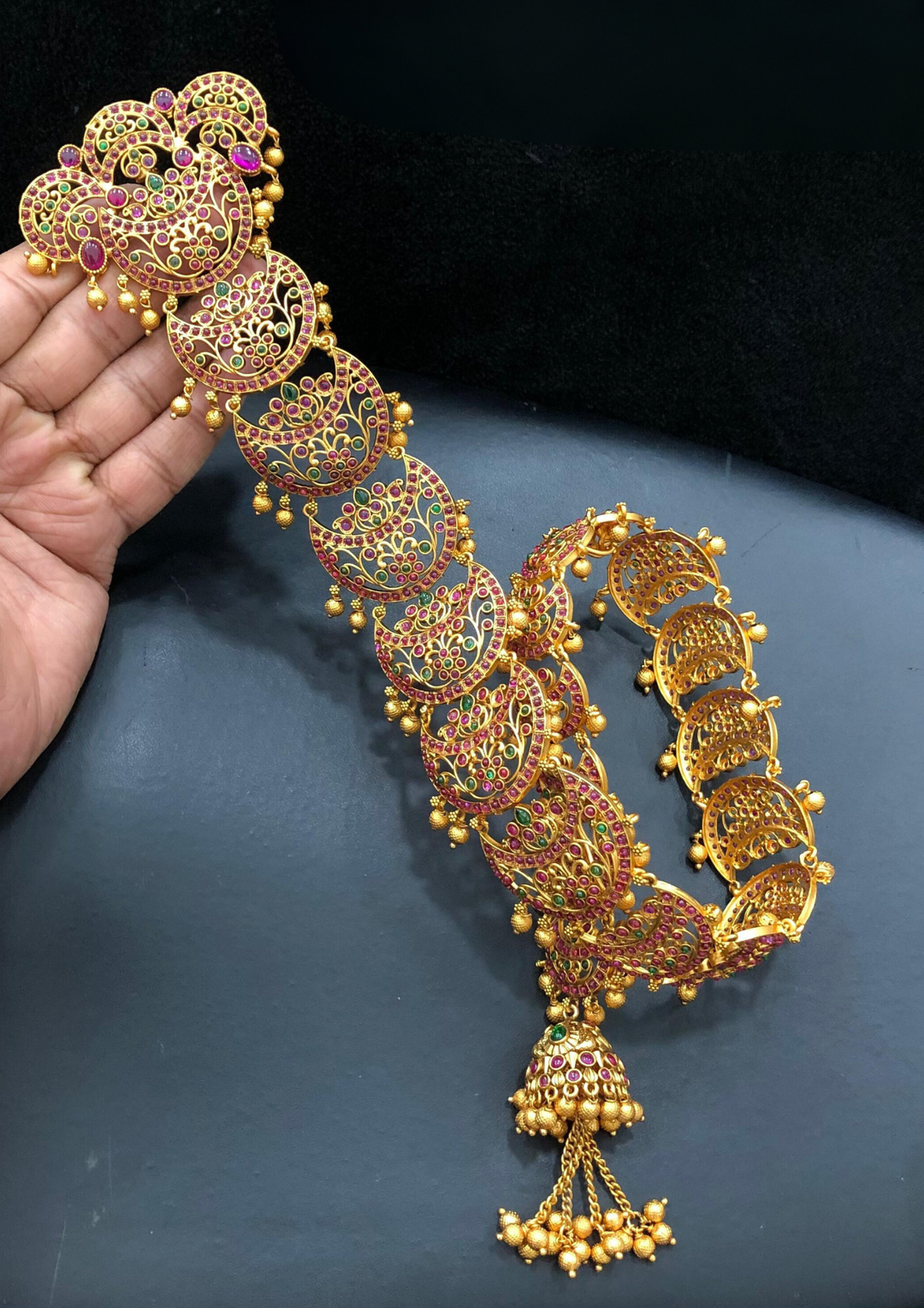 Premium quality matt finish kundan and guttapussalu beads necklace set with earrings LC 1014020 ST