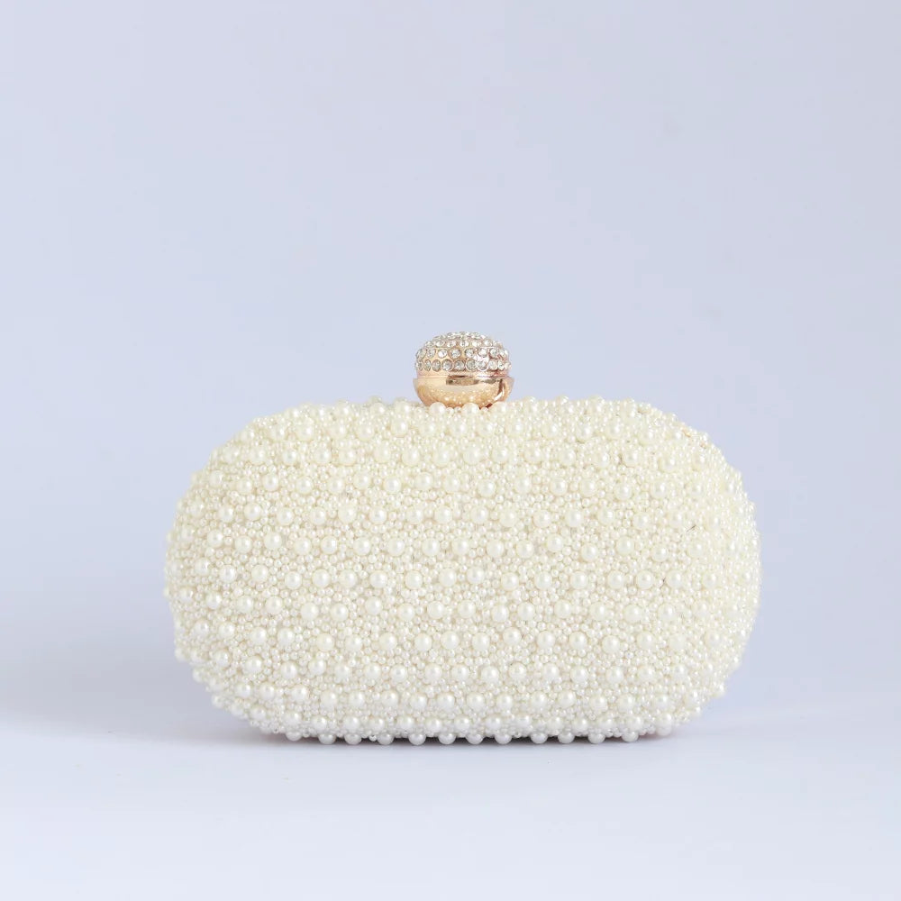 Asad All White Pearl Hand Embroidered Clutch TC