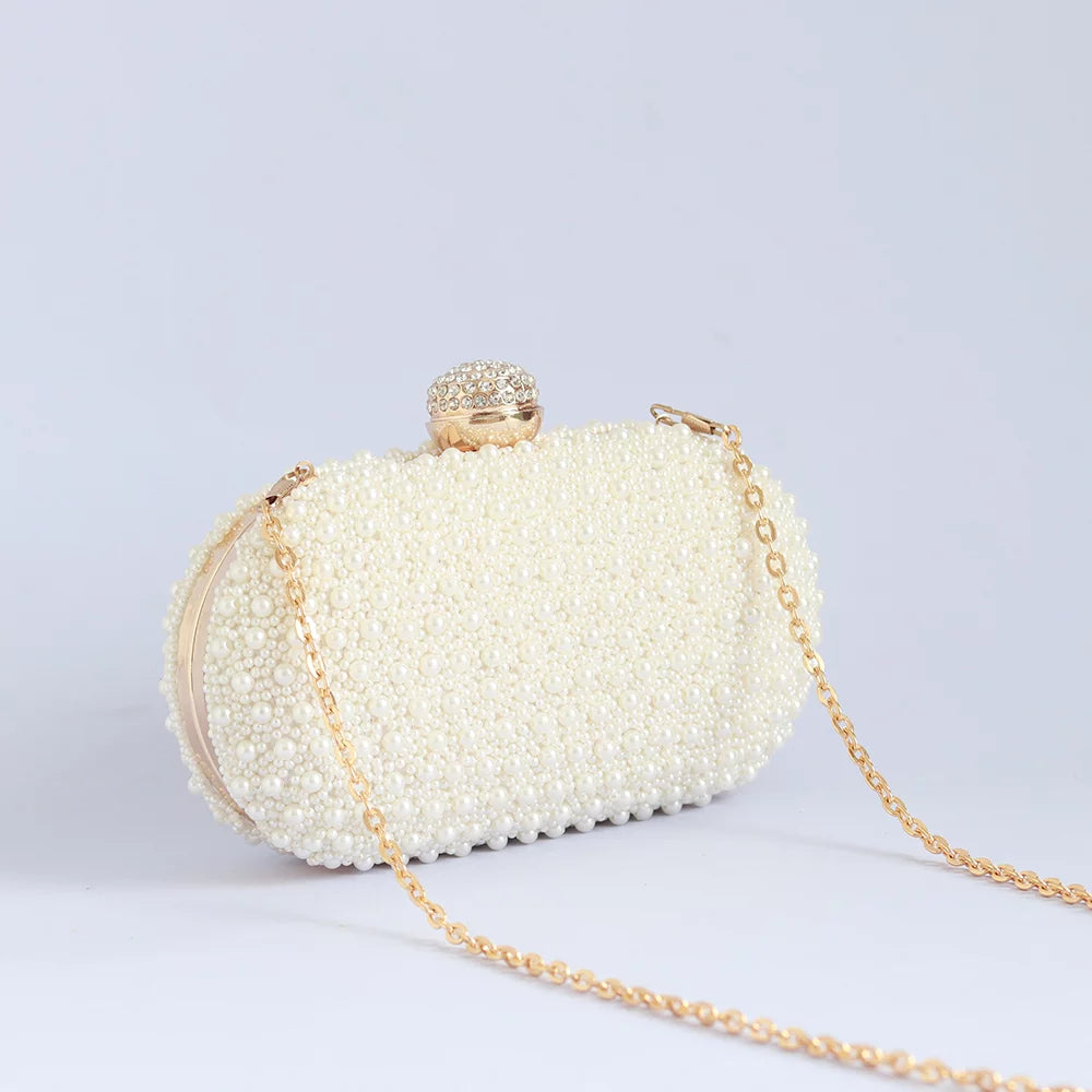 Asad All White Pearl Hand Embroidered Clutch TC
