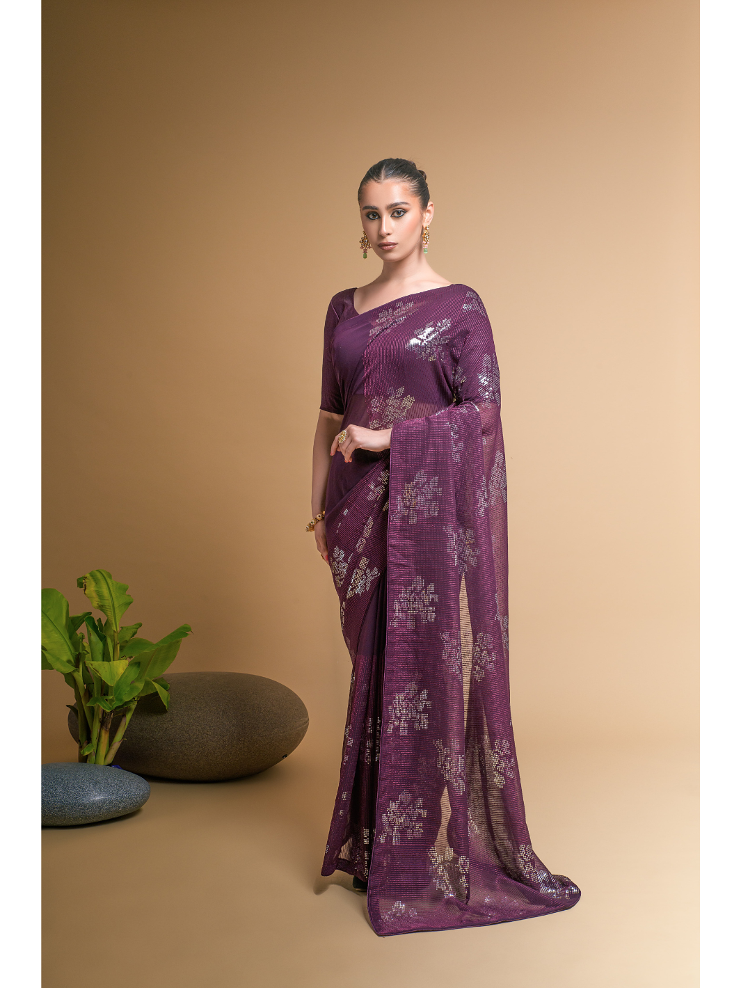 Premium Heavy Georgette Fabric Floral Saree IF - Purple