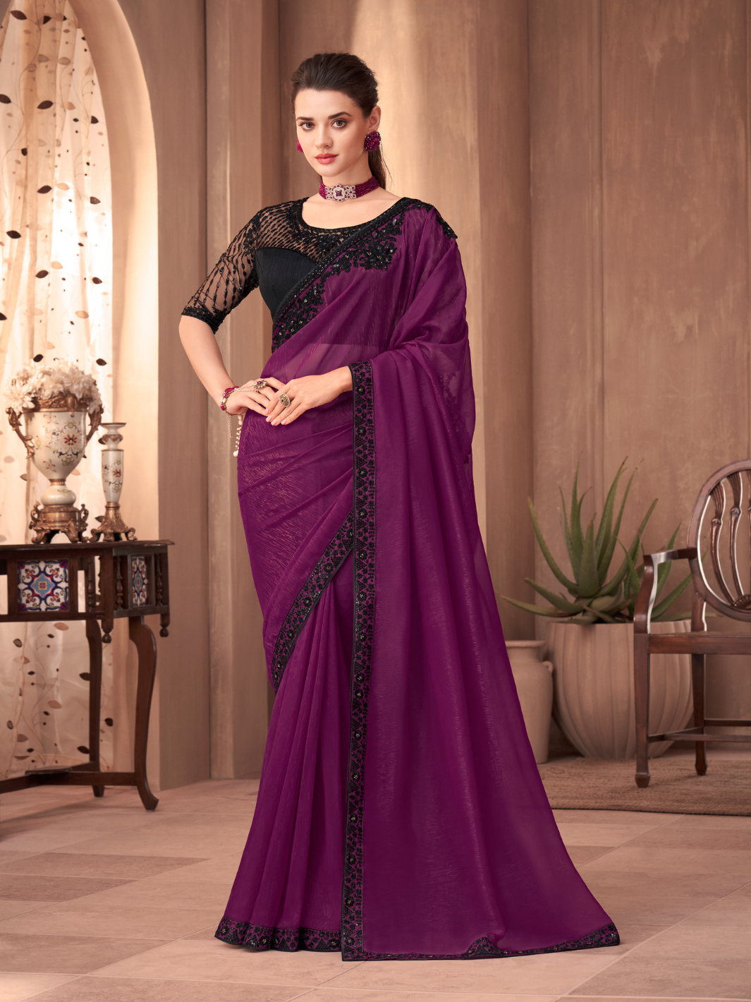 Premium golden weave silk saree IF - Purple