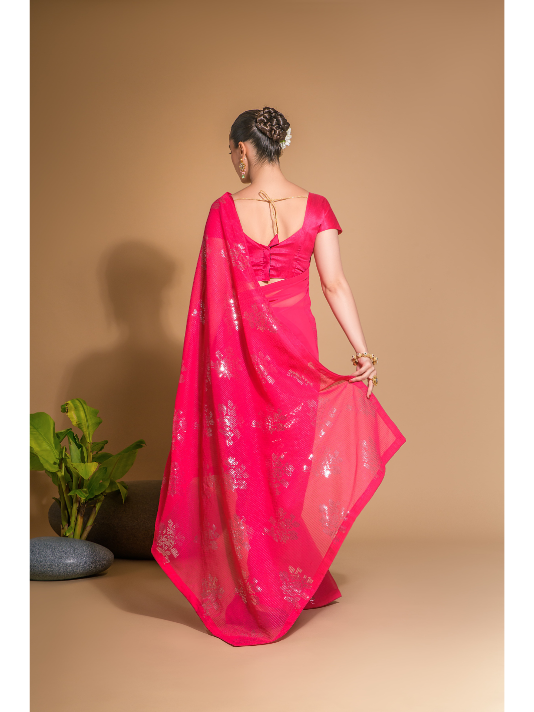 Premium Heavy Georgette Fabric Floral Saree IF - Pink