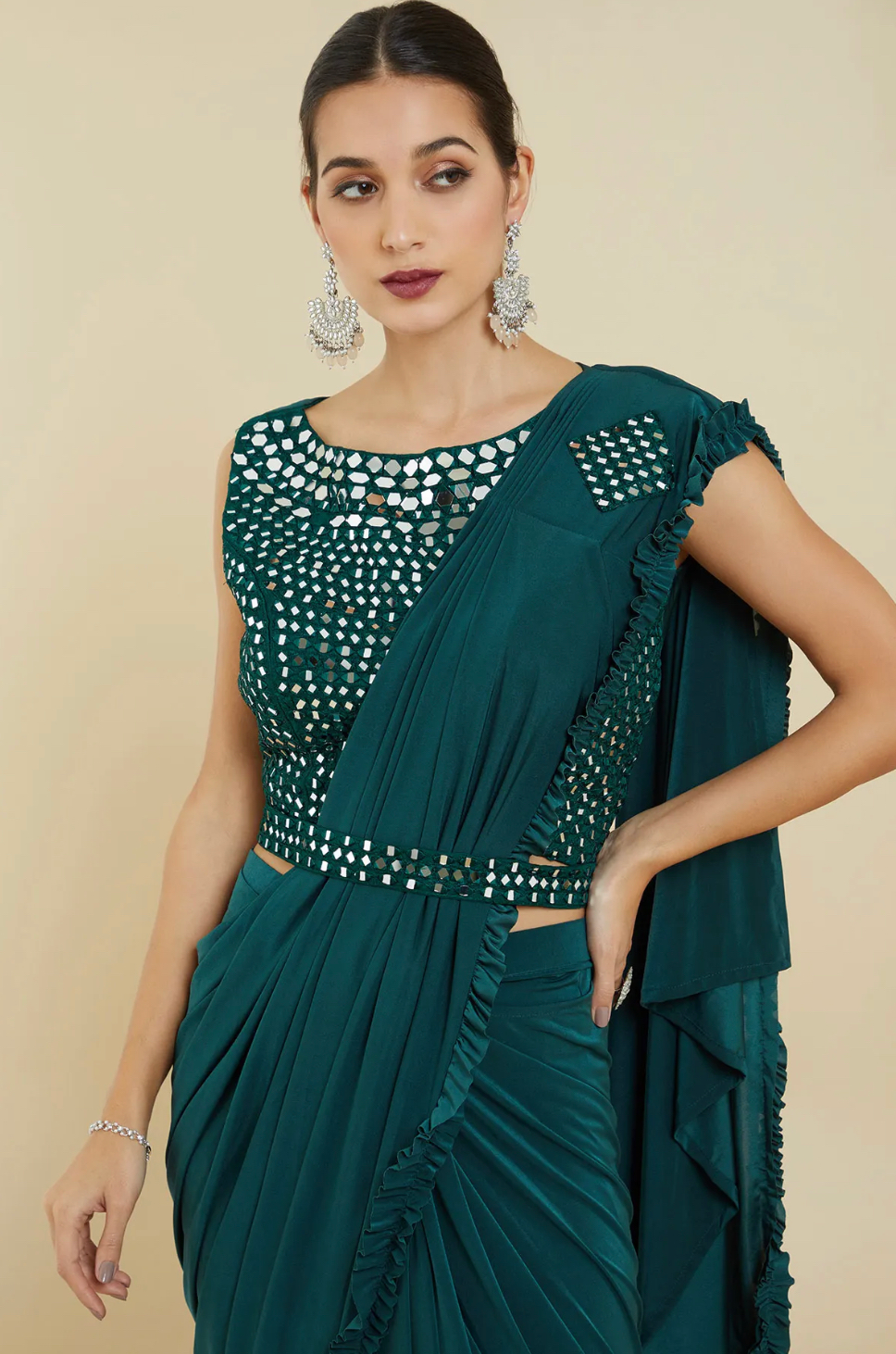 Premium imported fabric ready to wear saree IF - Green