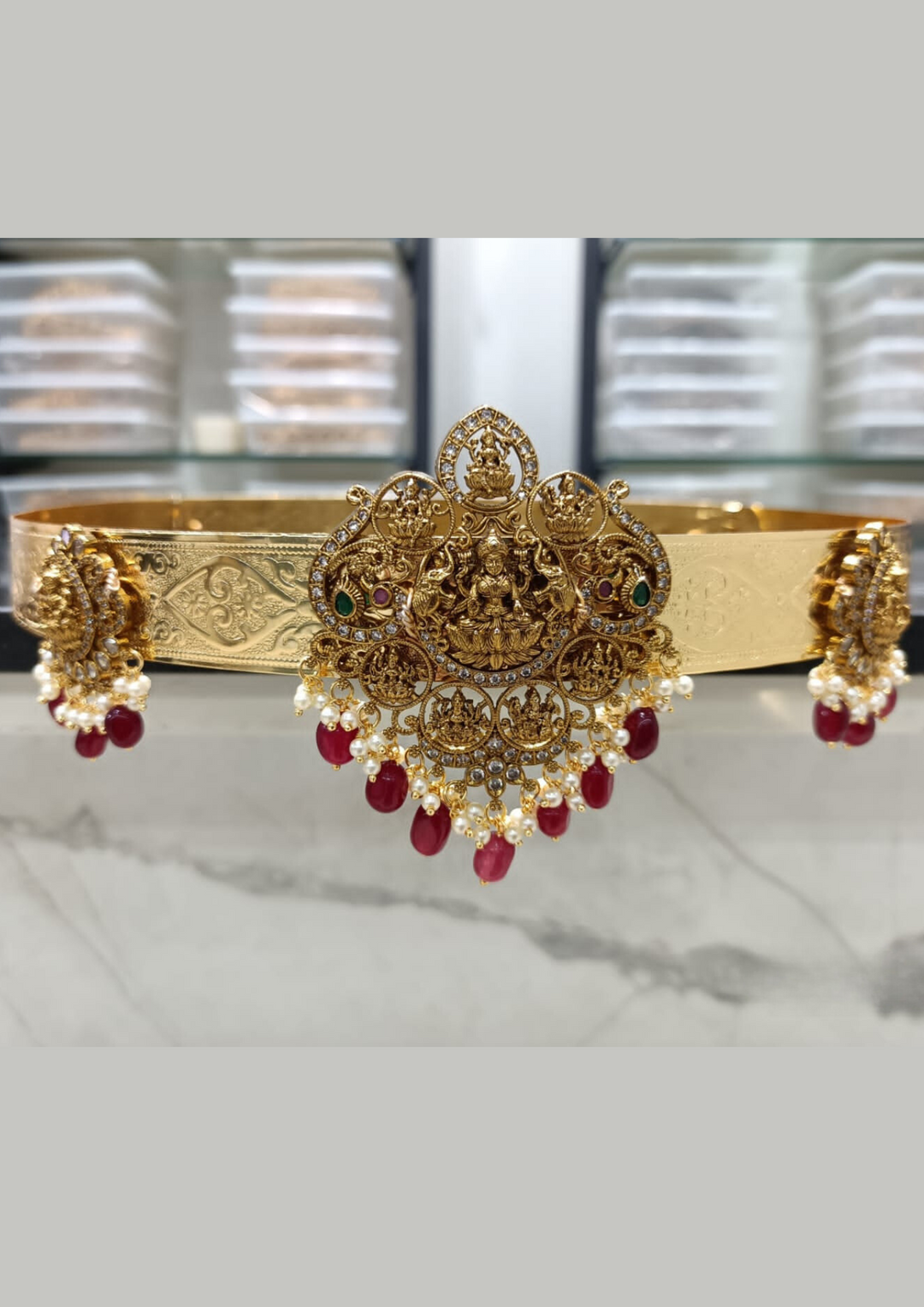 Kundan and beads temple jewellery hipbelt (vaddanam) LC1014020