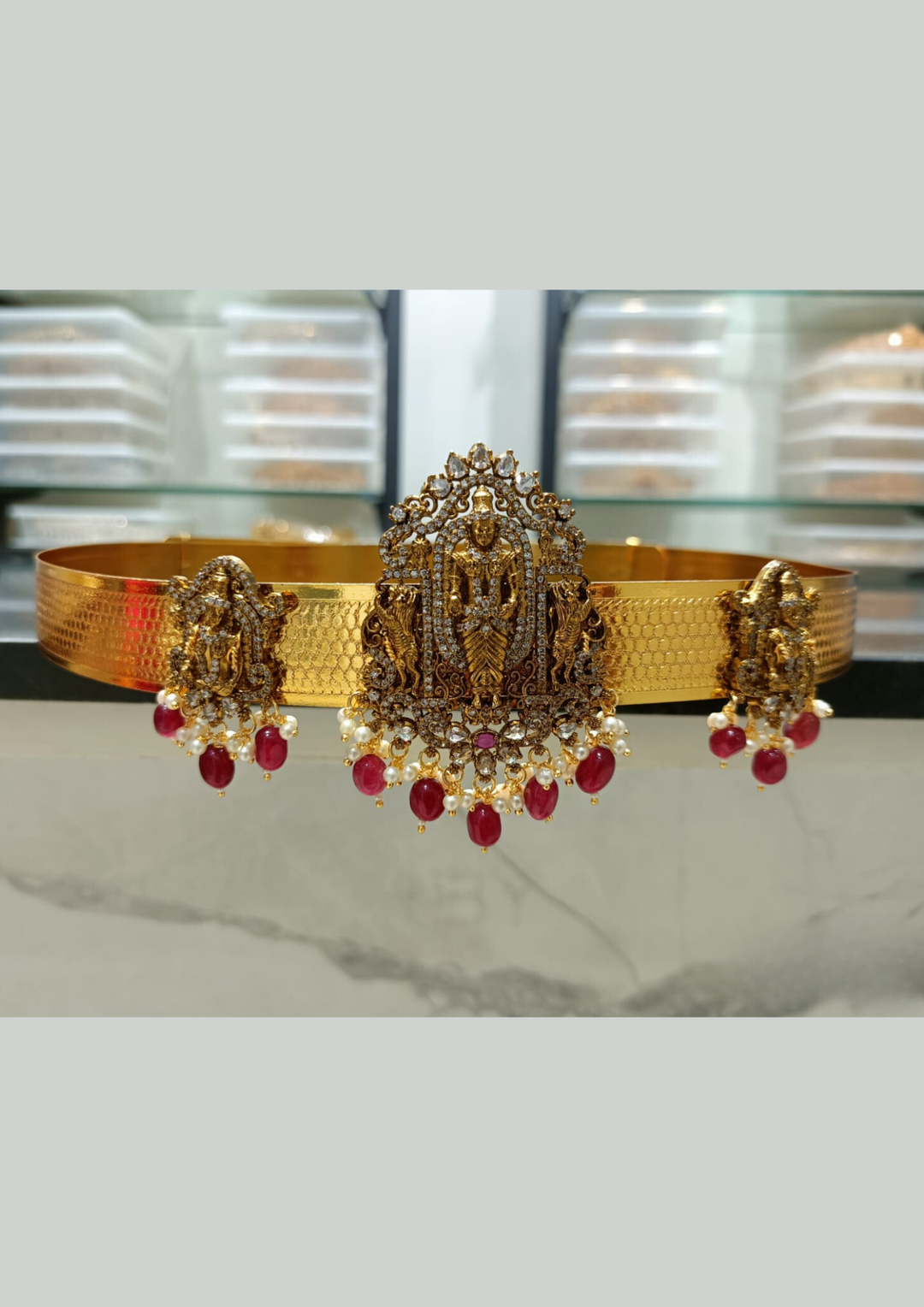 Kundan and beads temple jewellery hipbelt (vaddanam)  LC 1013520