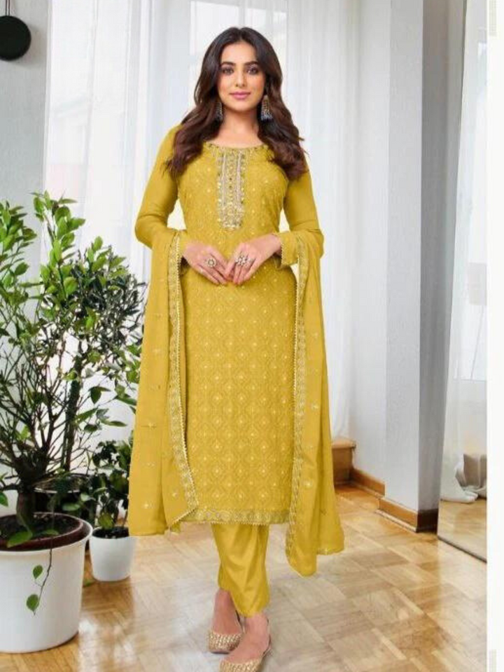 Premium Chinon & georgette salwar suit set with dupatta - yellow IF