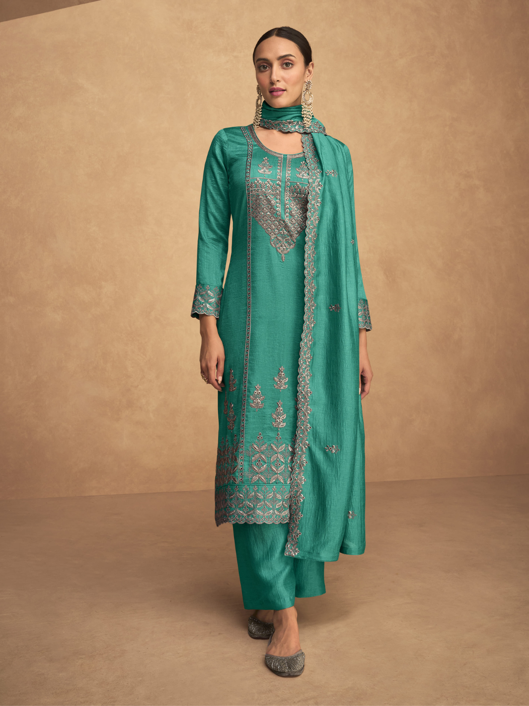Premium silk salwar suit set with dupatta IF - Blue