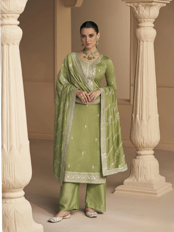 Premium silk salwar suit set with dupatta - green IF