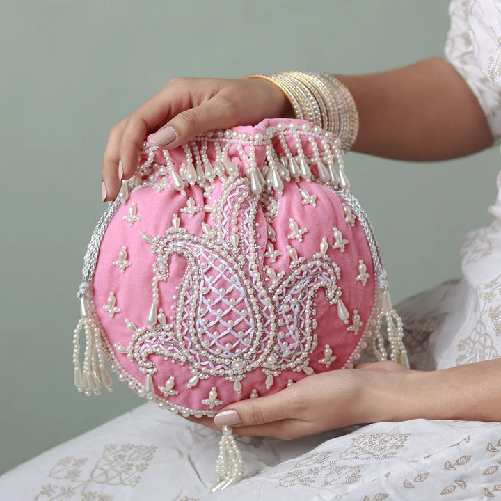 Sukoon Hand Embroidered Potli with Pearl Handle TC