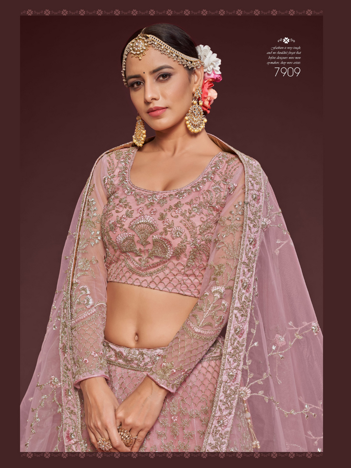 Shimmer full work PINK lehenga with long sleeve blouse and dupatta 7909