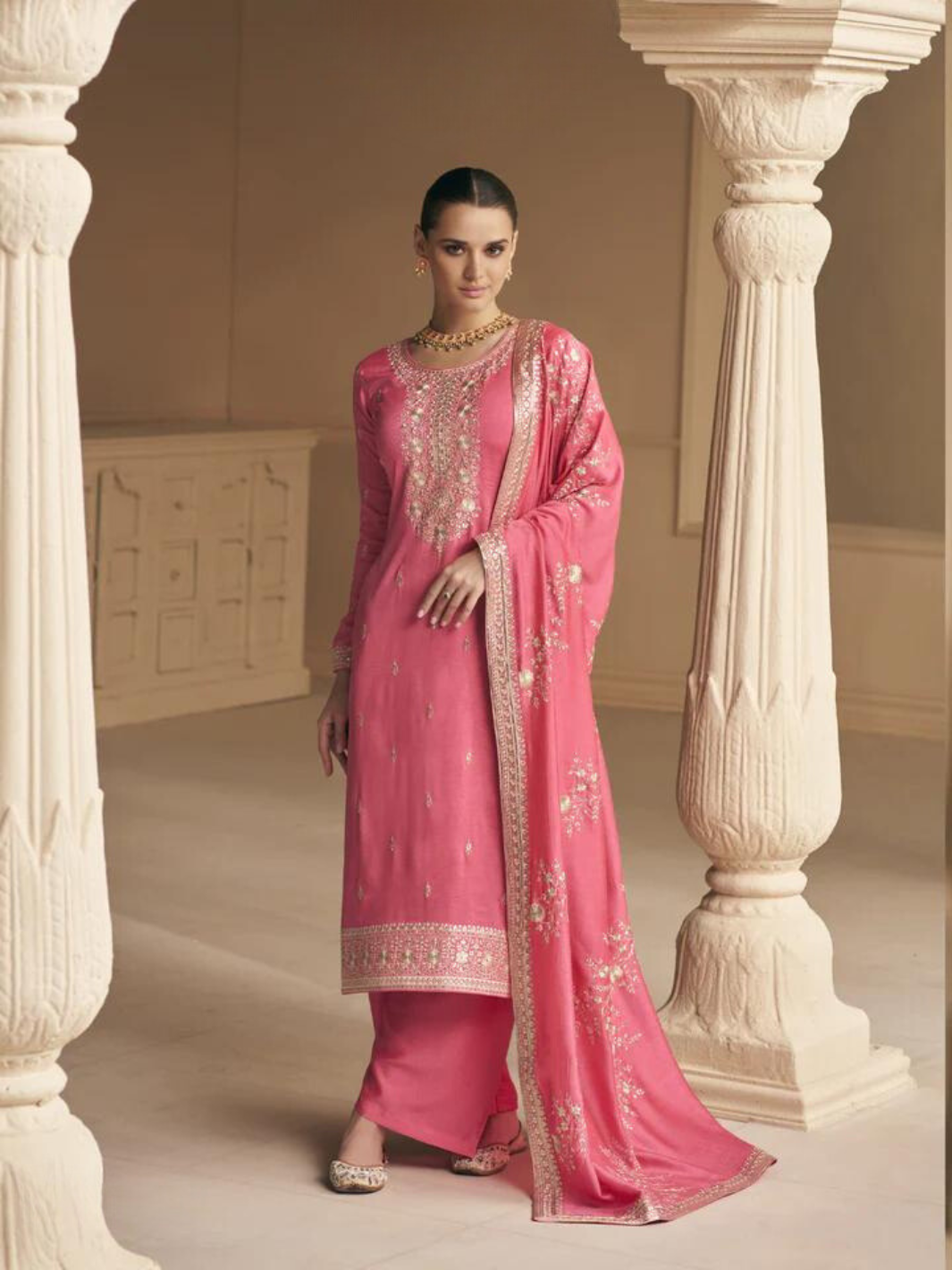 Premium silk salwar suit set with dupatta - pink IF