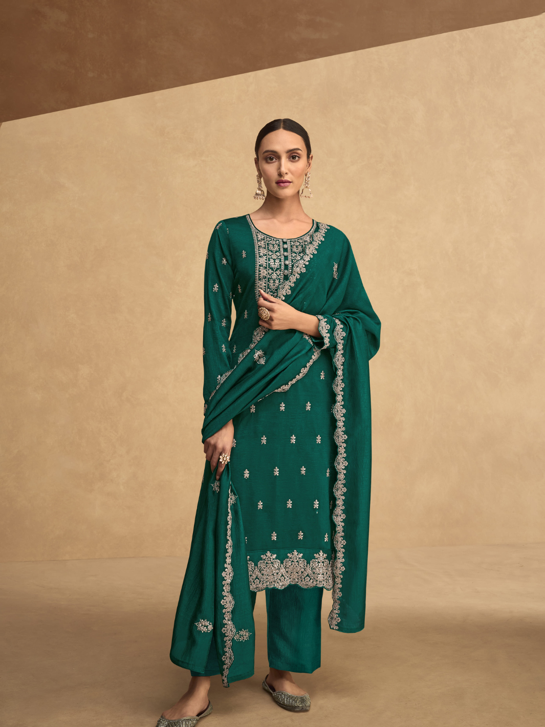 Premium silk salwar suit set with dupatta IF - Green