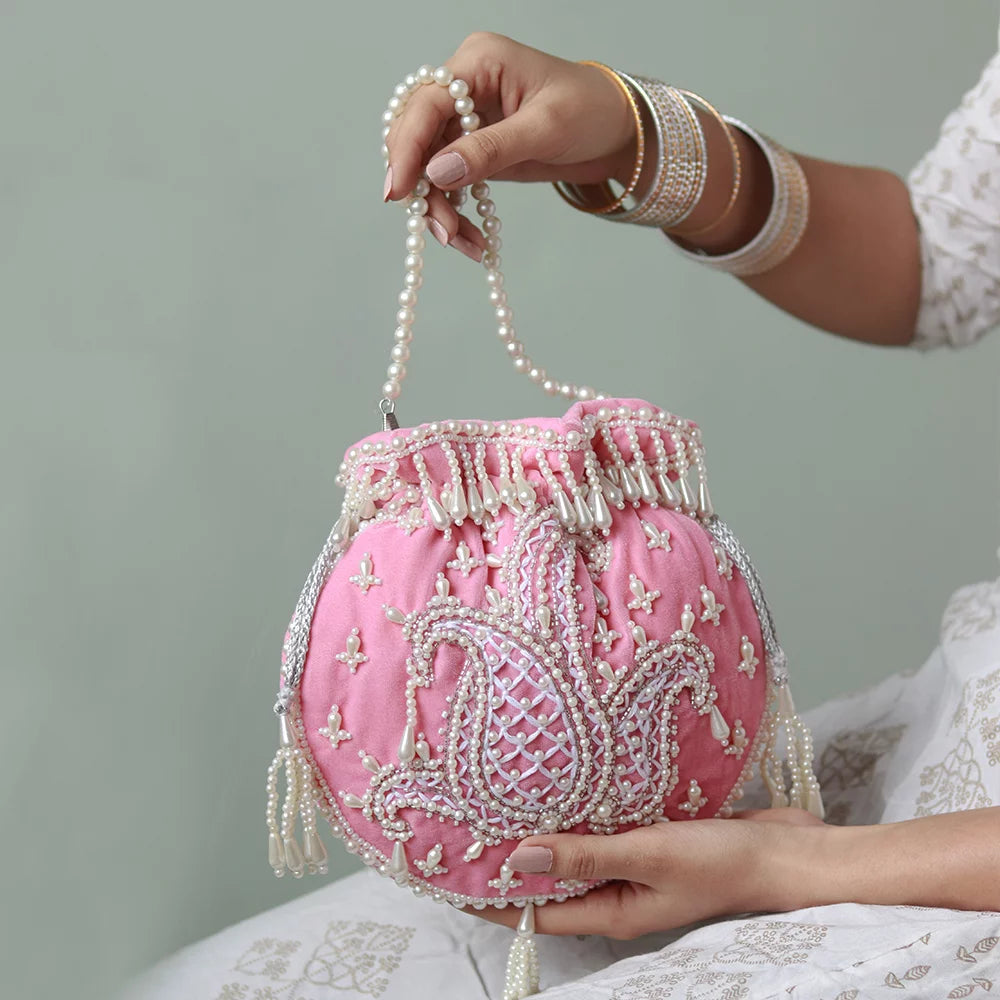 Sukoon Hand Embroidered Potli with Pearl Handle TC