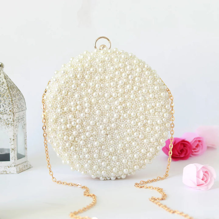 Gauhar All White Pearl Hand Embroidered Clutch TC