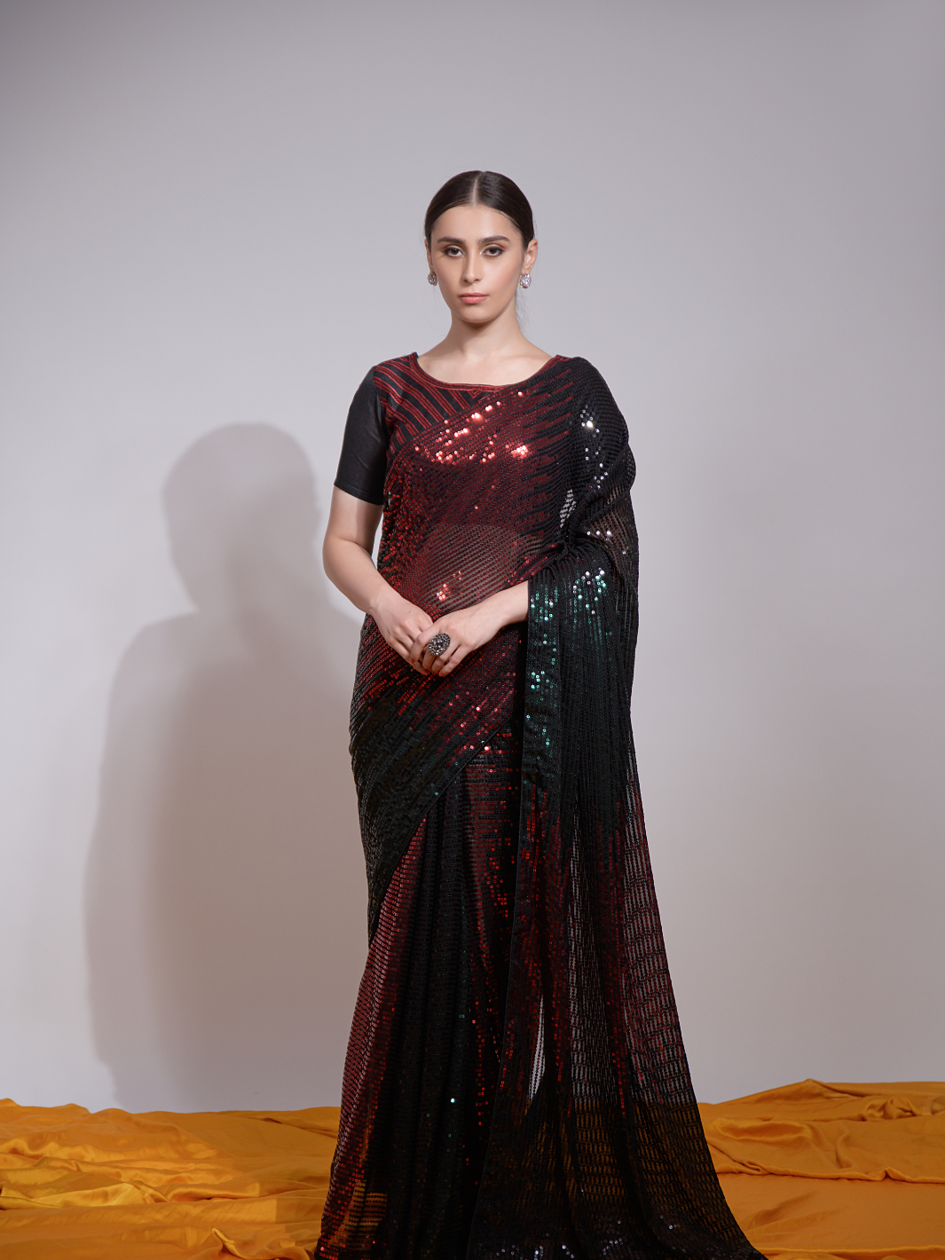 Premium Heavy Georgette embroidery  Saree IF - Red & Green