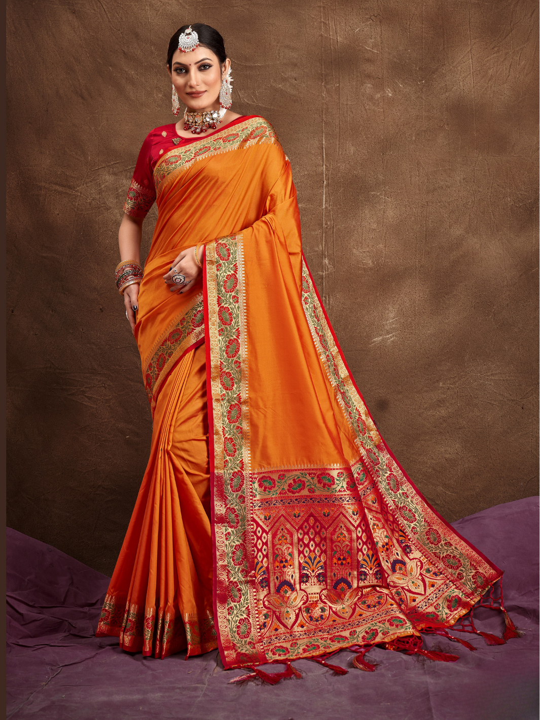 Premium Banarasi Silk saree IF - Orange