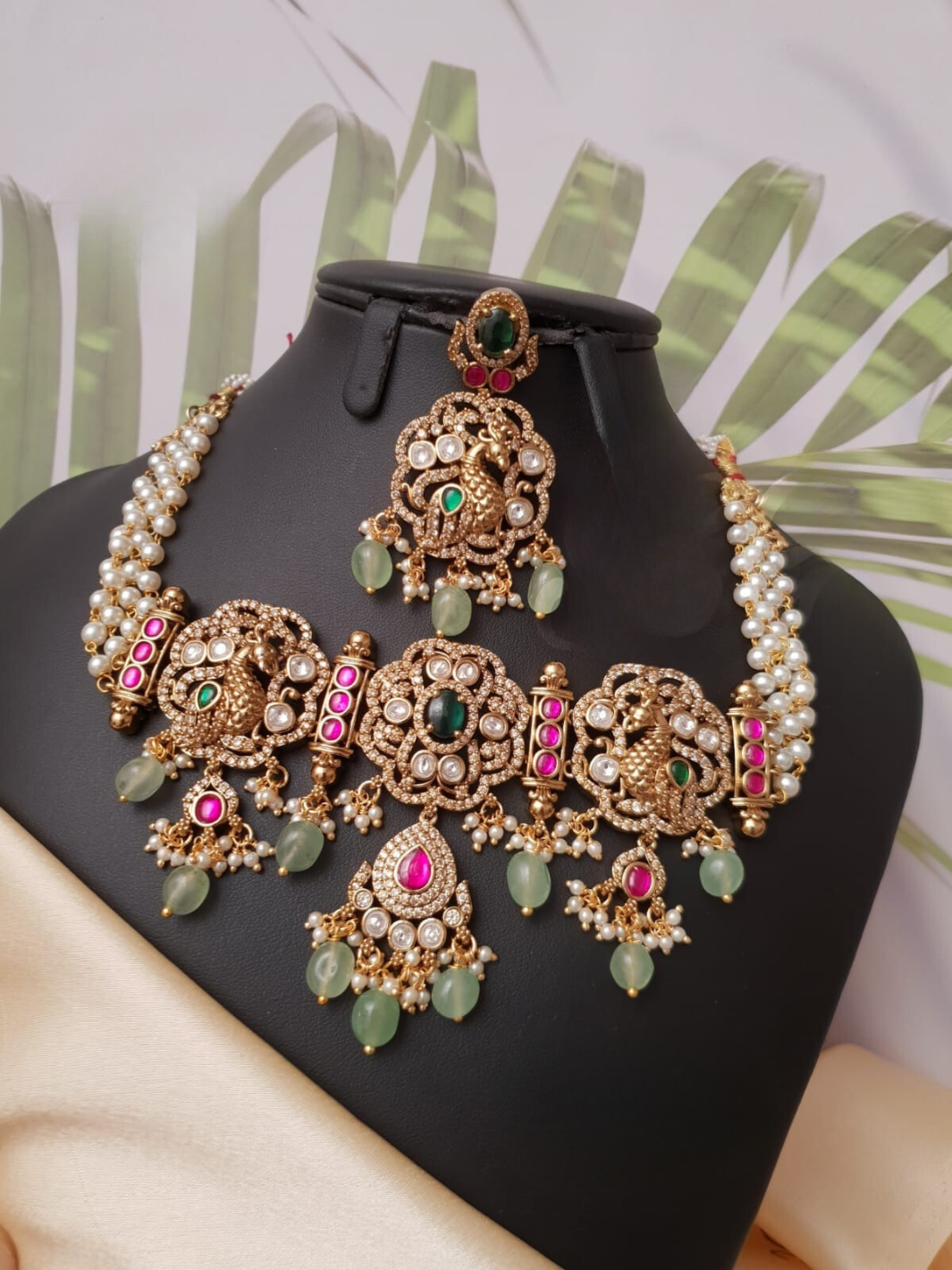 Victorian and jadau kundan necklace set with earrings SSG103500 S