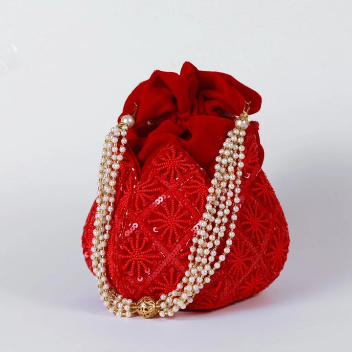 Ehsaas Hand Embroidered Lotus Potli Red