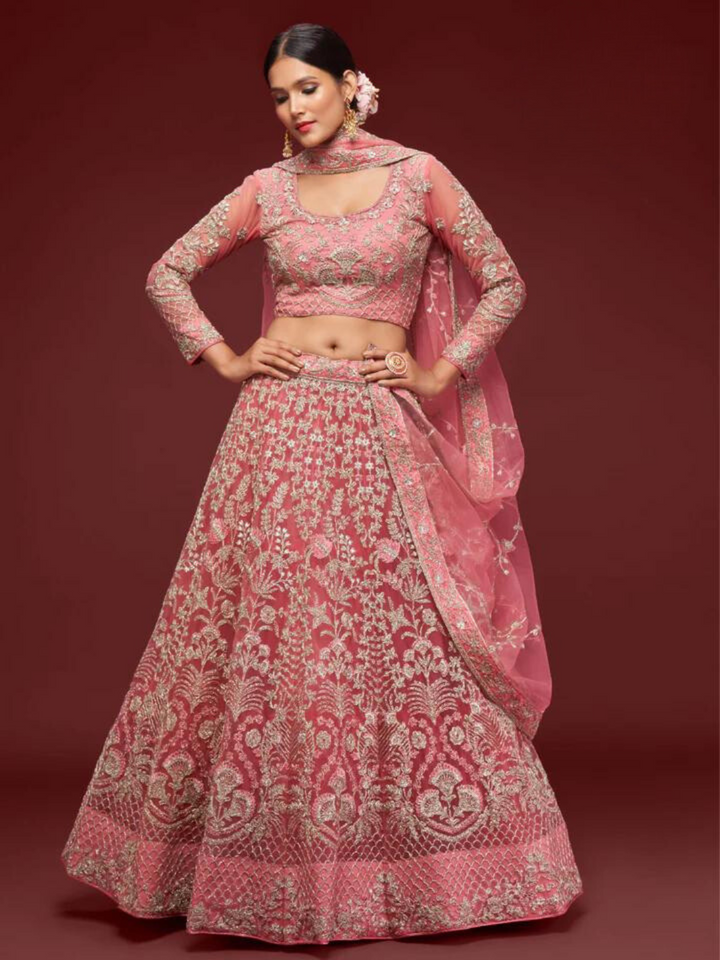 Shimmer full work RED lehenga with long sleeve blouse and dupatta 7901