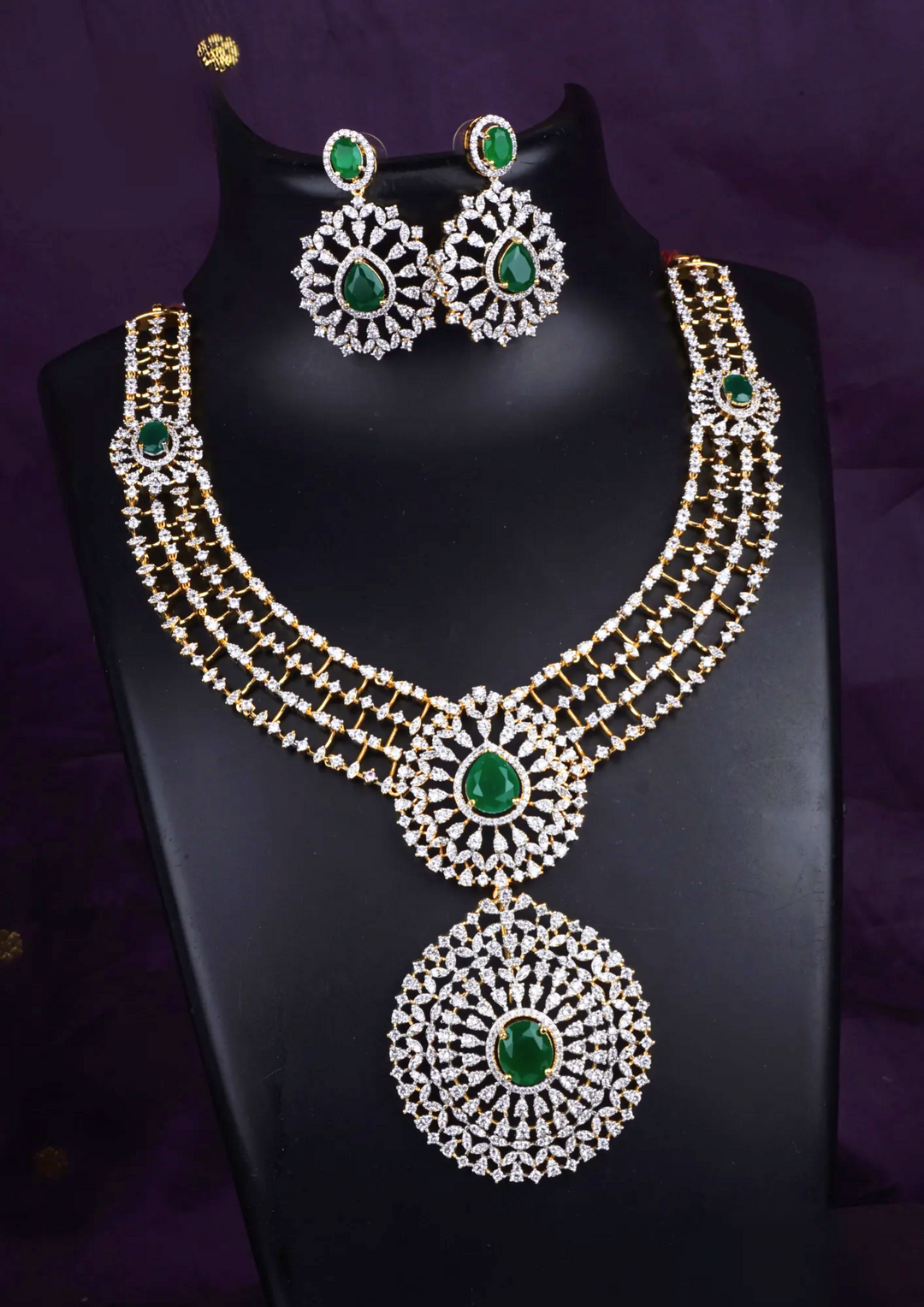 American diamond necklace set with earrings LC 1023020
