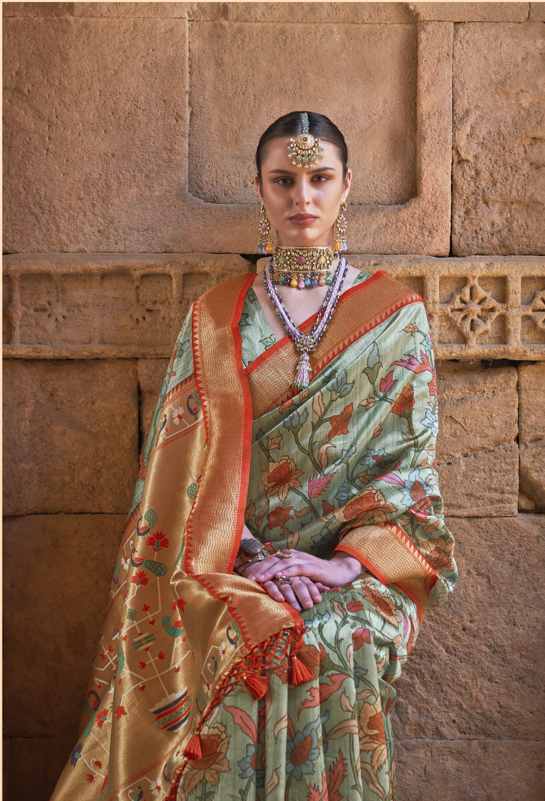 Premium Fabric Pathaini Saree With Digital Print - Green IF