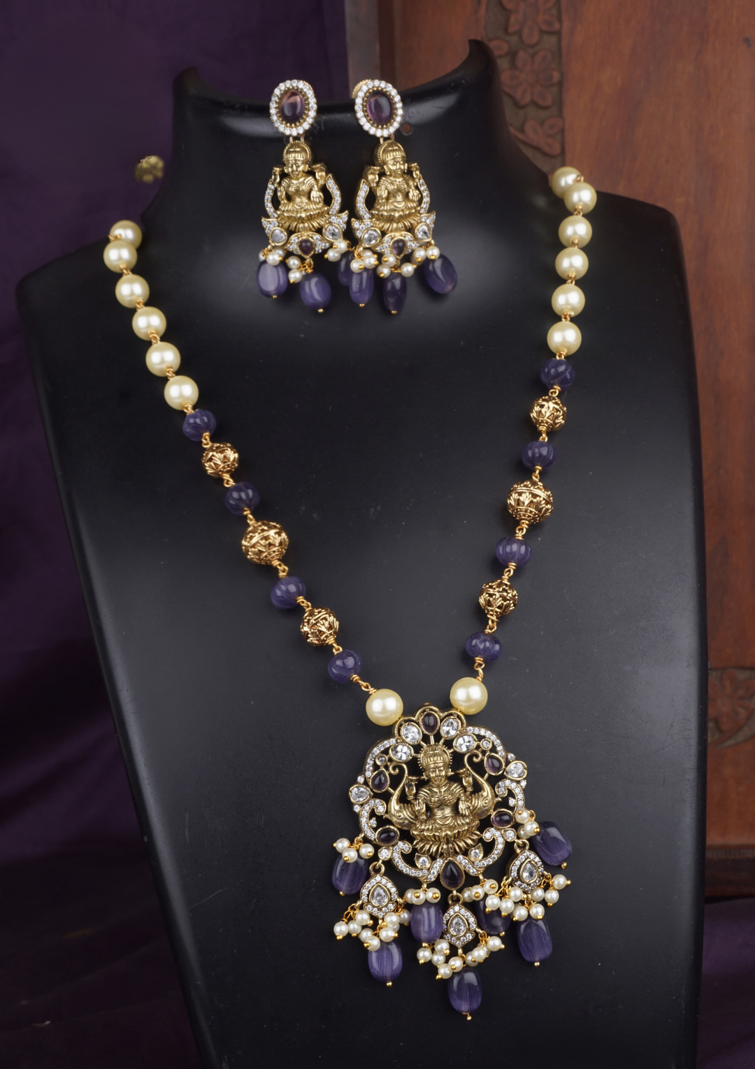 Victorian mehndi  temple jewellery necklace set with earrings LC1015020