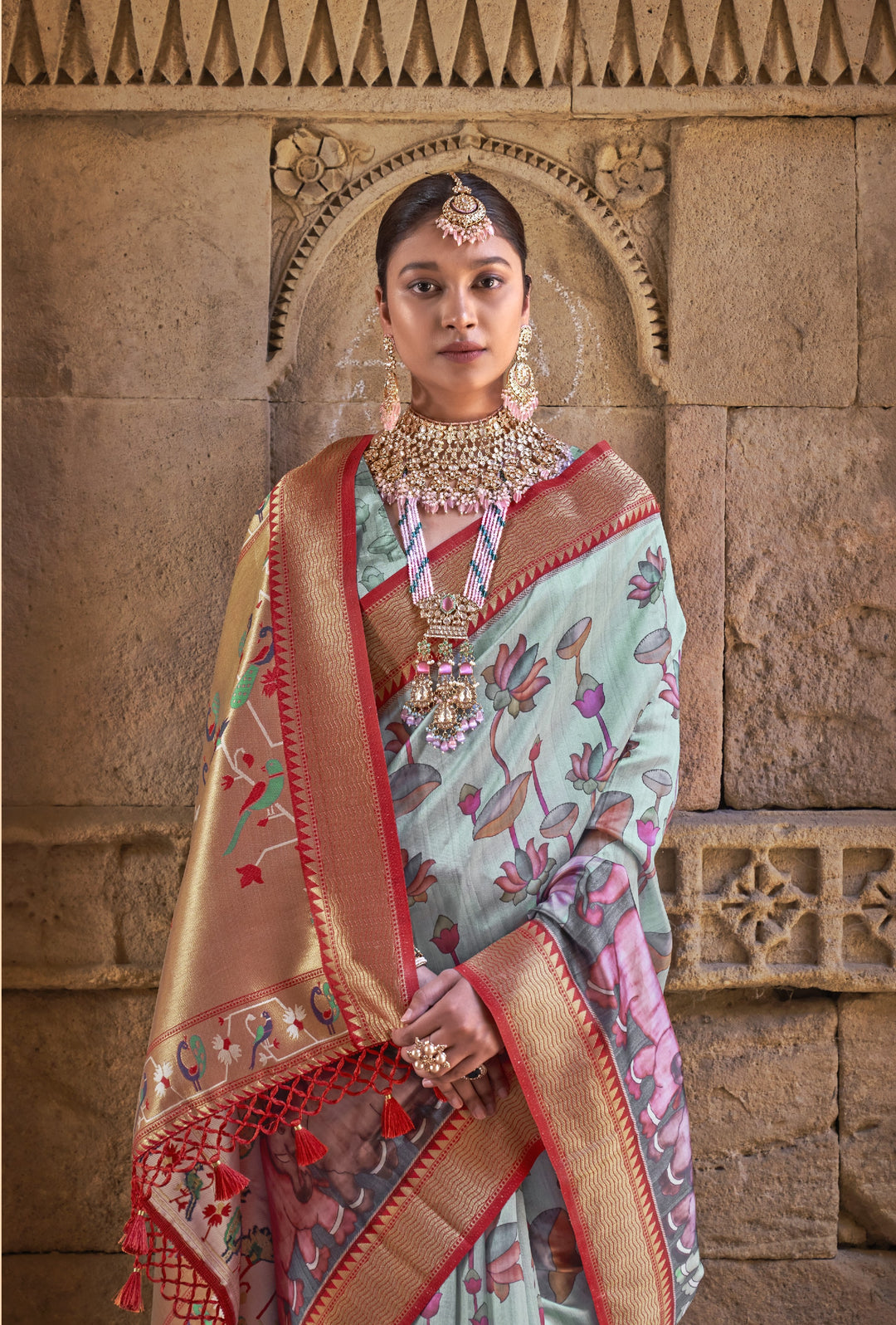 Premium Fabric Pathaini Saree With Digital Print - Blue IF
