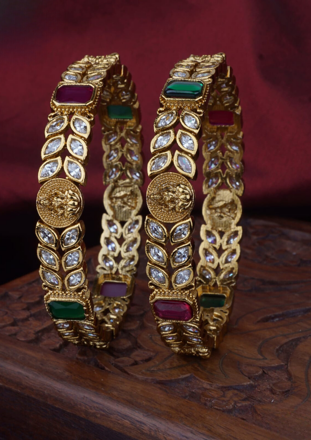 Matt finish kundan stone temple jewellery bangles LC 106520