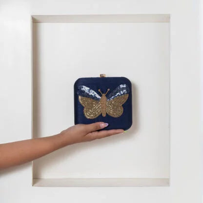 Nigah Square Hand Embroidered Butterfly Clutch