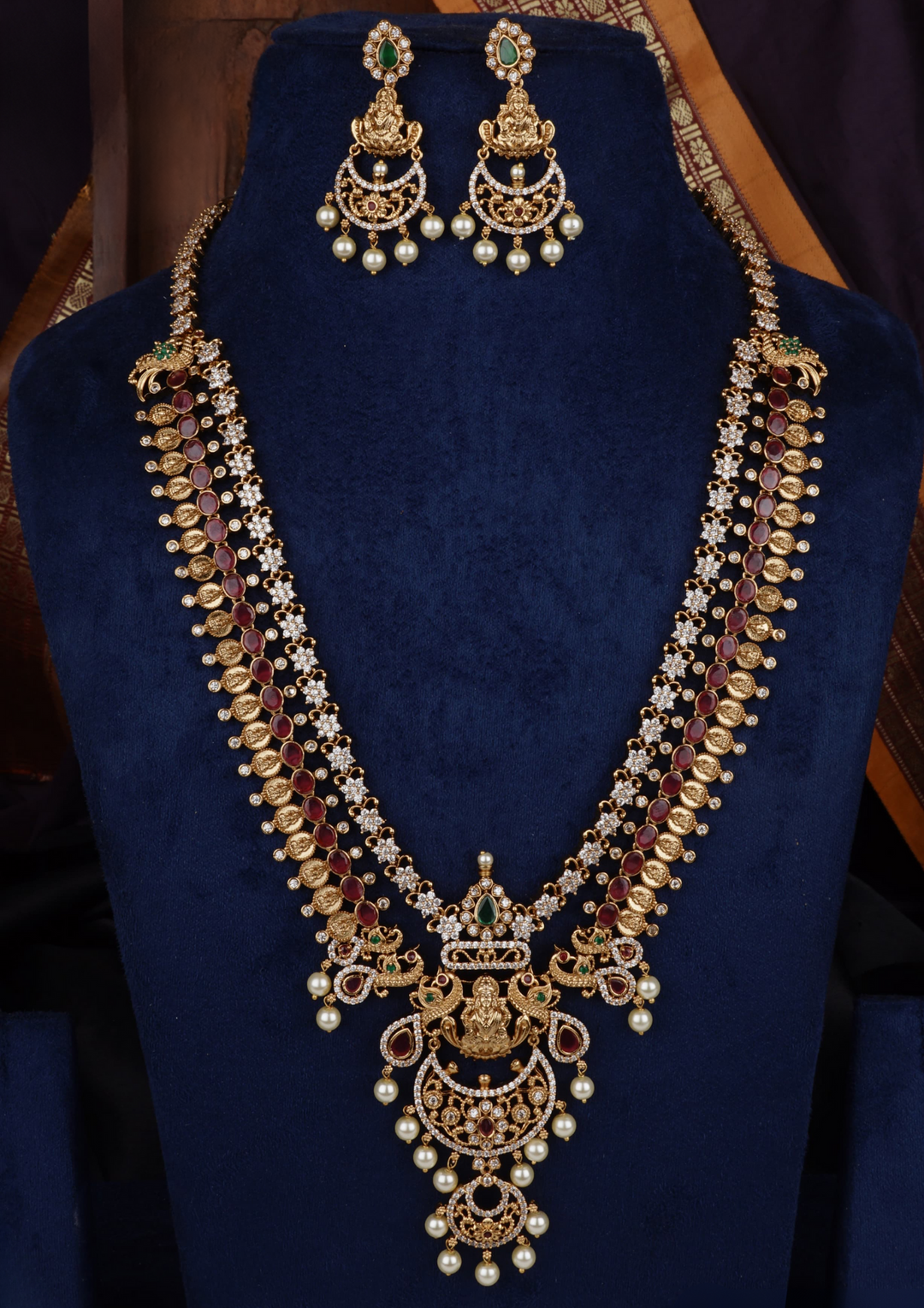 Kundan and beads Matt finish temple jewellery necklace set with earrings LC1018020