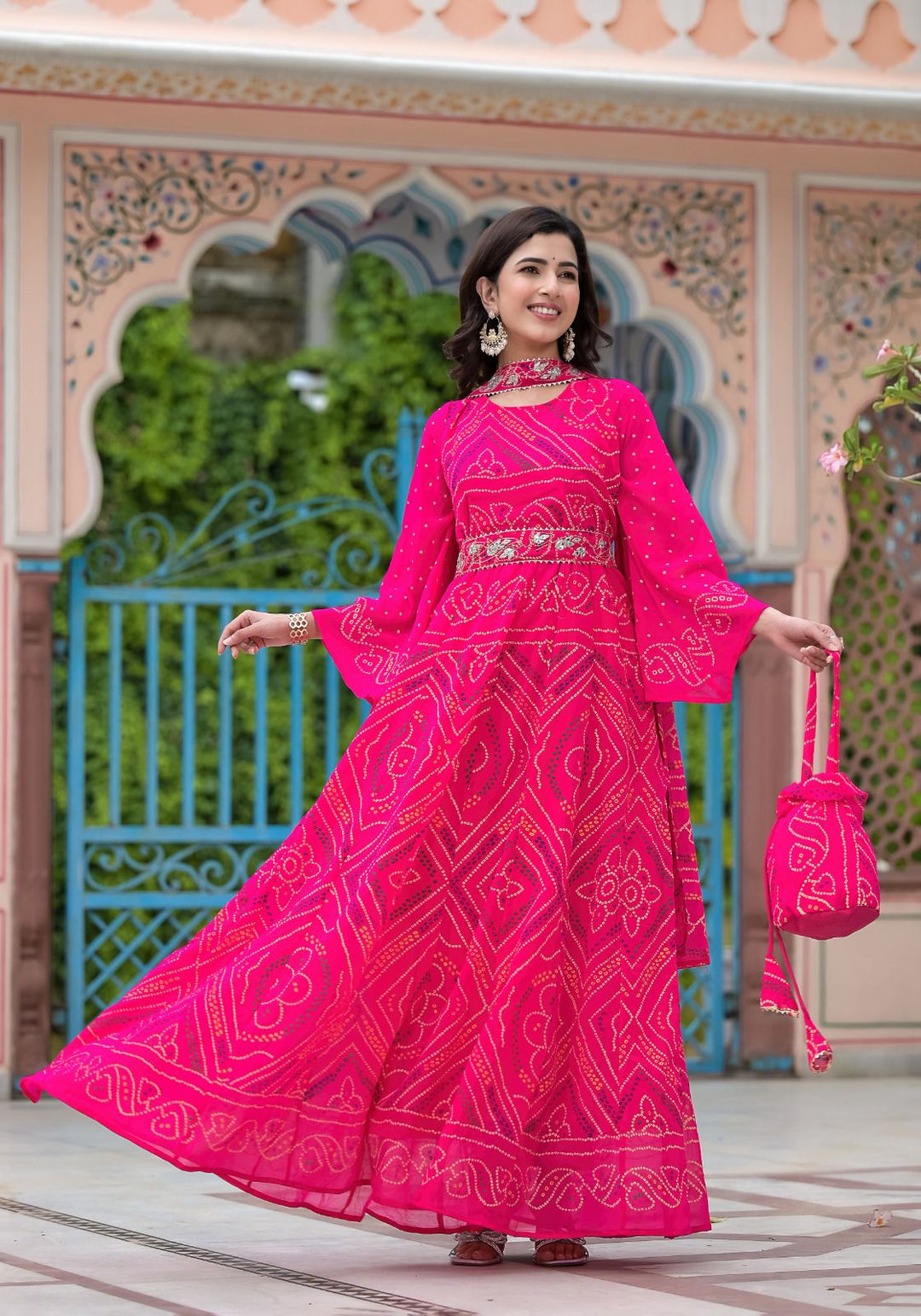 Premium Georget Anarkali dress  IF - Pink