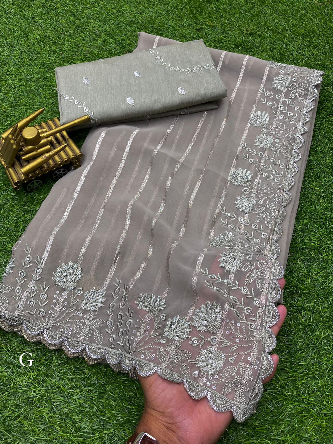 Premium Georgette Weaving saree IF - Silver