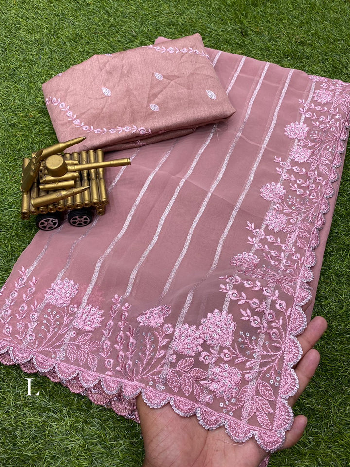Premium Georgette Weaving saree IF - Pink