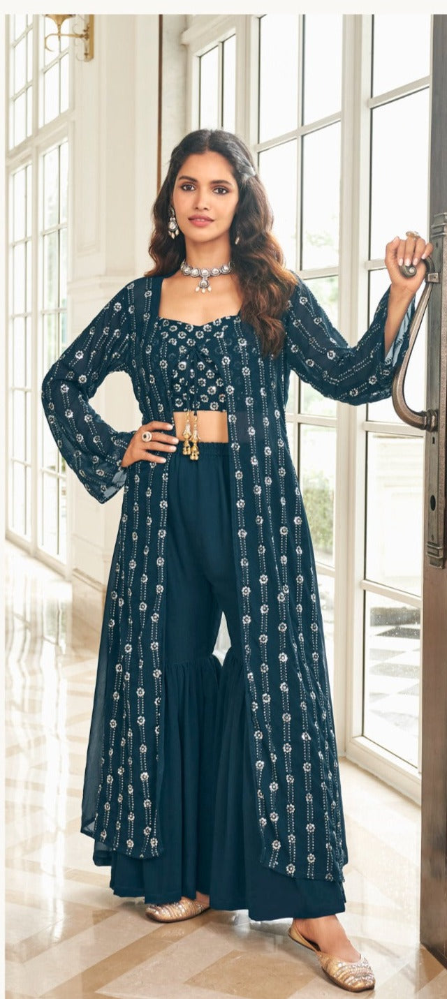 Pure Fox Georgette With Embroidery Work Salwar Suit IF - Dark Blue
