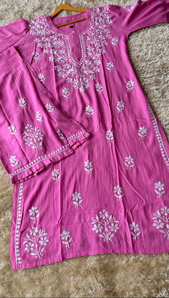 Modal fabric hand thread work chikankari kurti IF