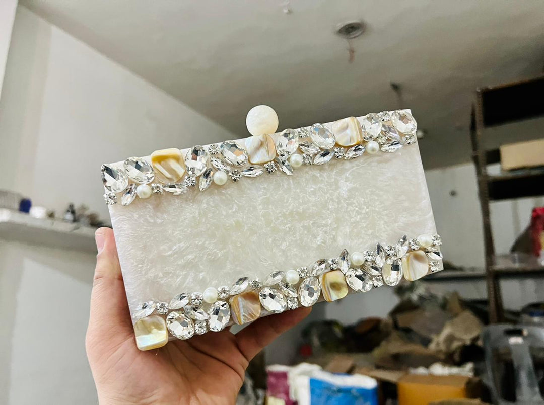 White crystal marble clutch