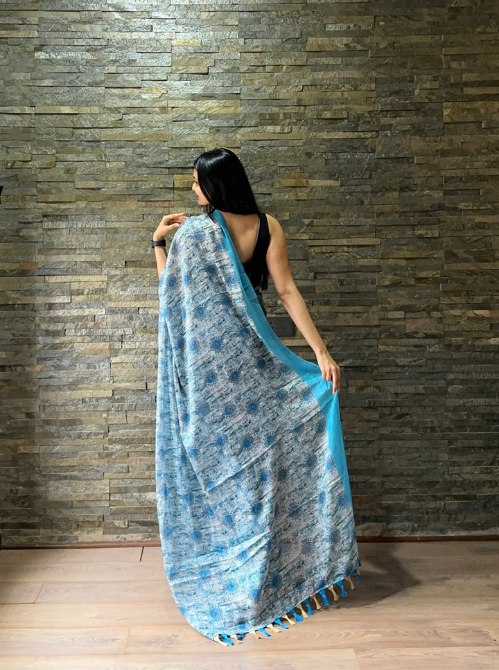 Premium Georgette Weaving Golden zari saree IF - Blue
