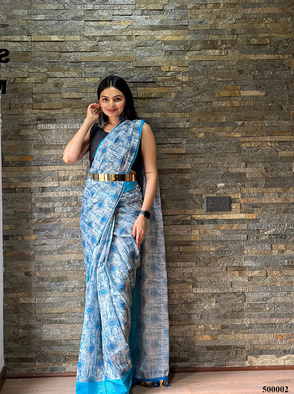 Premium Georgette Weaving Golden zari saree IF - Blue