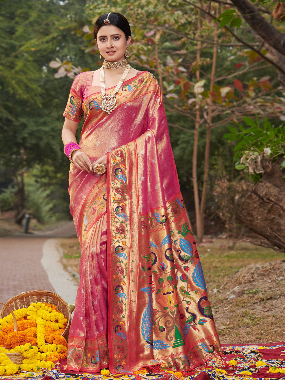 Premium Paithani Silk saree IF - Pink
