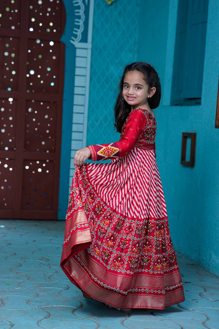 Designer Silk Kids dresses with Patola Designer Foil Print Work  IF - Red