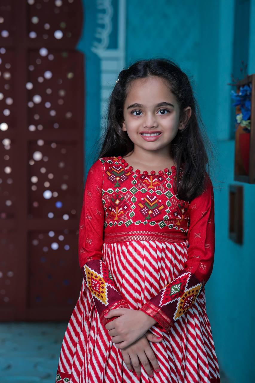 Designer Silk Kids dresses with Patola Designer Foil Print Work  IF - Red