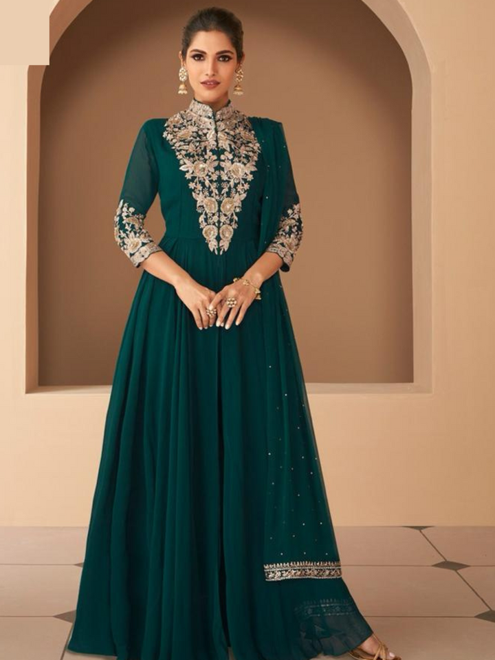 Green Embroidered Anarkali Suit