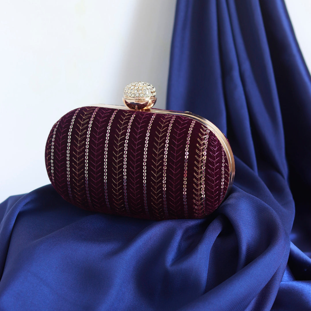 Bell Embroidered Oval Clutch - Purple