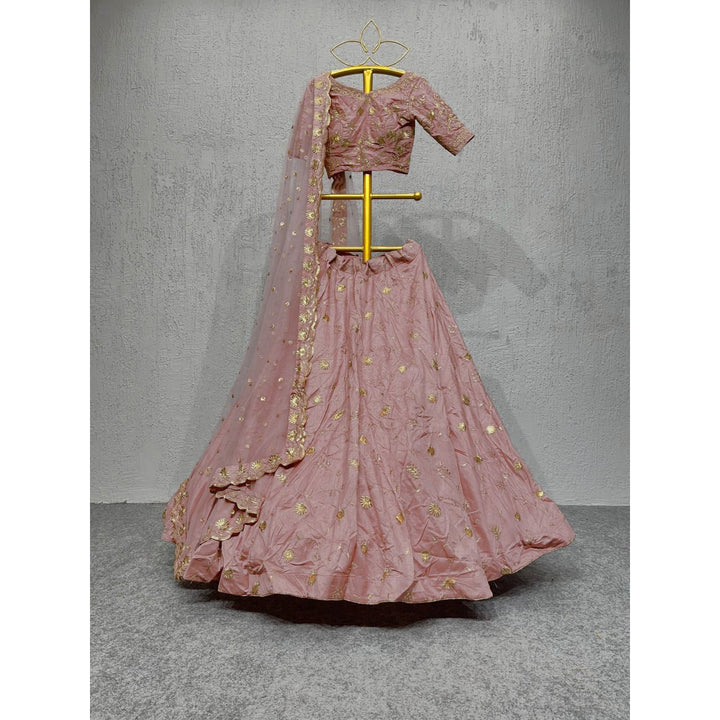 Dusty Pink Art Silk Lehenga Set with Embroidery Work