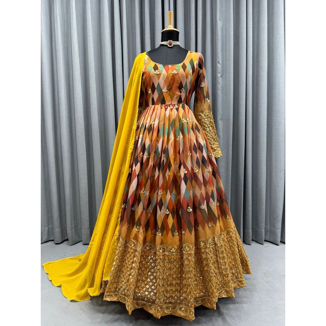 Pretty Faux Georgette Gown with Sequence Work